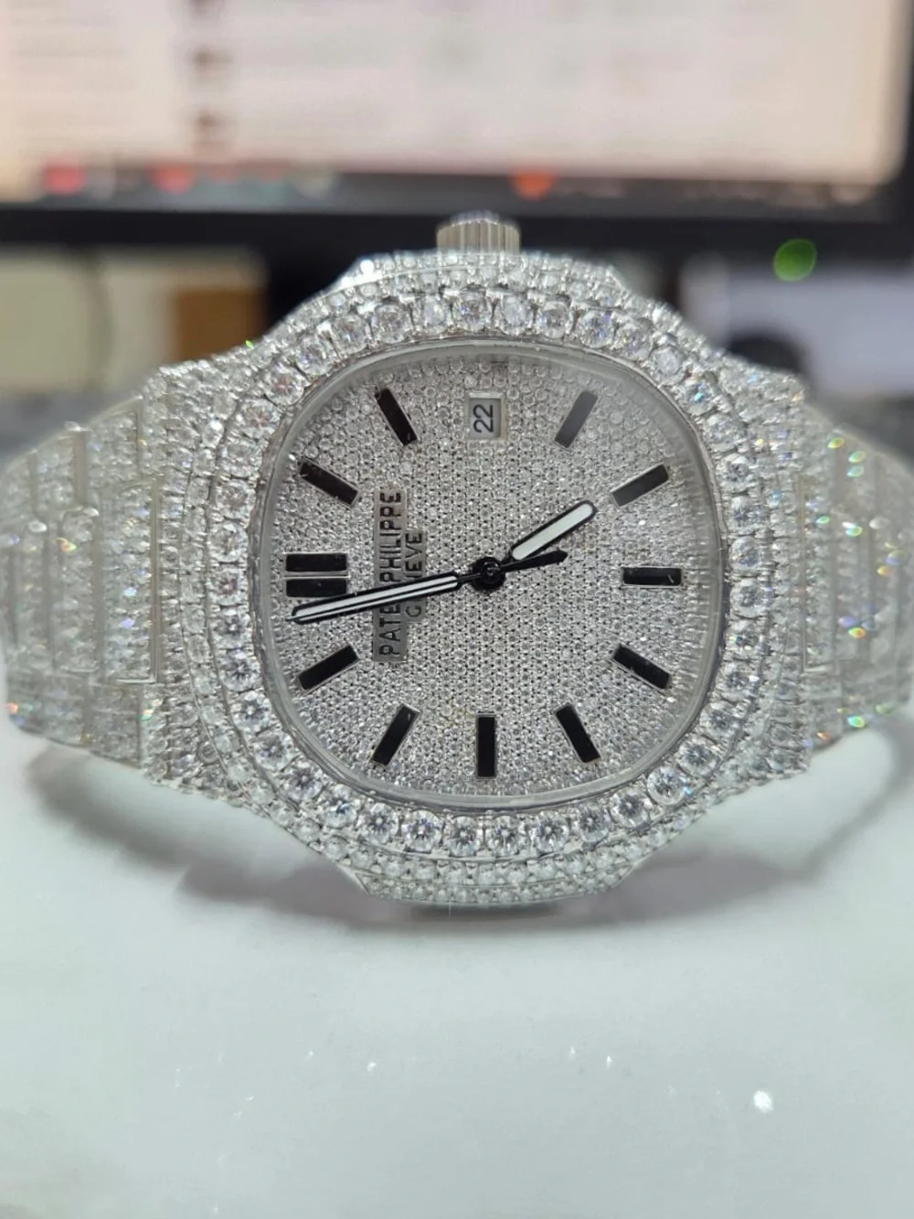 Patek Philippe Silver Pavé MOISSANITW-Style Bracelet Watch - Picture 6 of 6